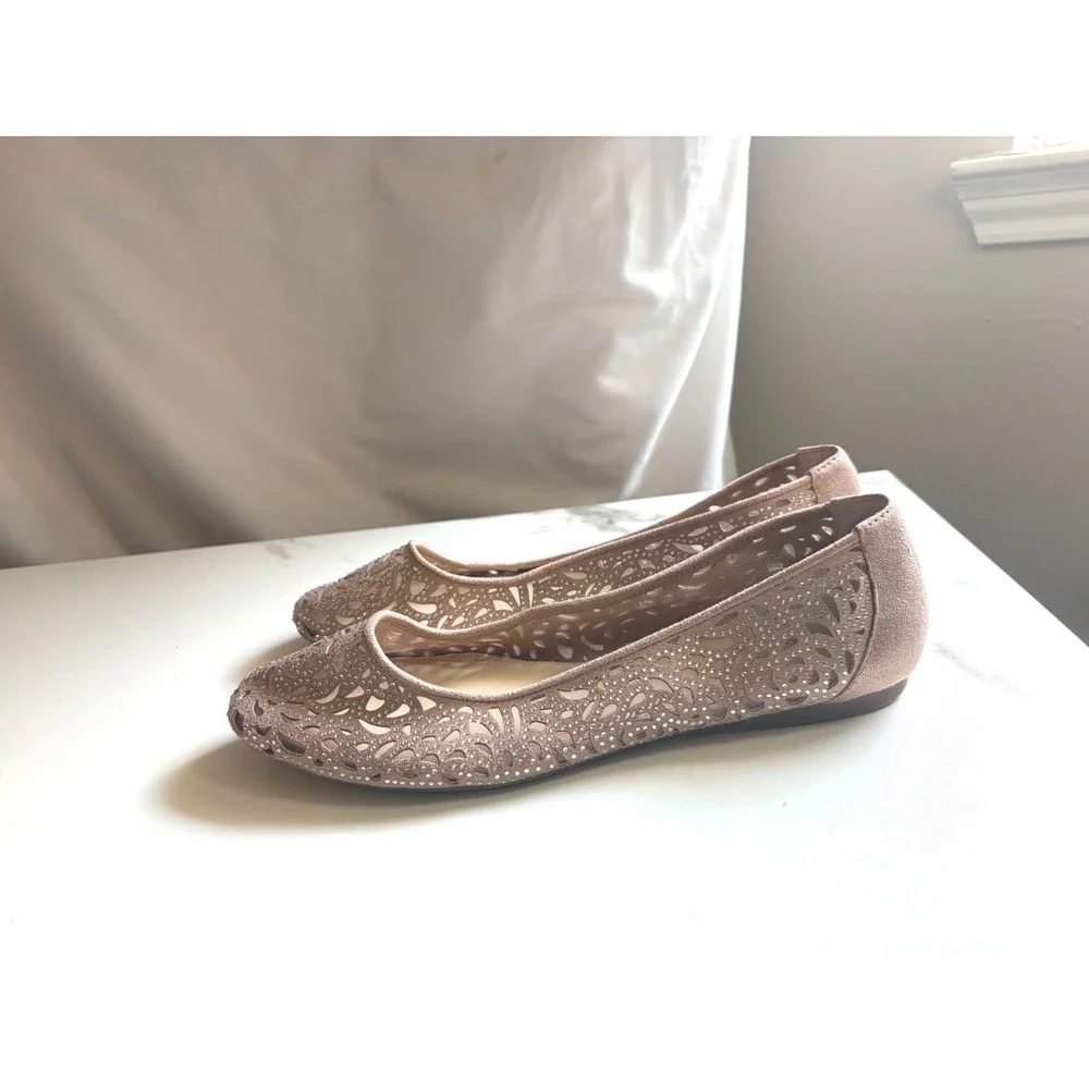 Alex Marie Rose Gold Laser Cut Rhinestone Ballet Flats Womens 10M